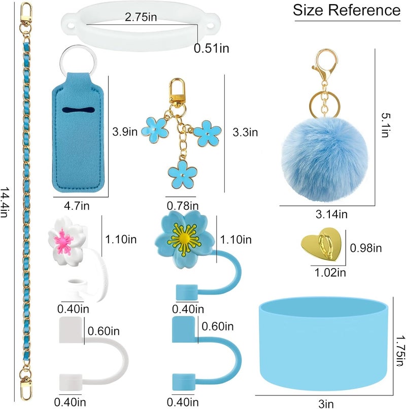 Velaco 11 PCS Accessories for Stanley Cup, Water Bottle Handle Strap for Stanley 30/40 oz tumbler with handle, including Straw Toppers, Silicone Cup Boot, Keychain Charms - Blue - Image 5